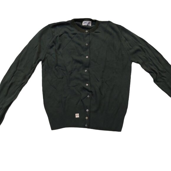 Vintage 1940s-1950s Dark Army Green Long Sleeve Knit Cardigan Sweater - Picture 3 of 10